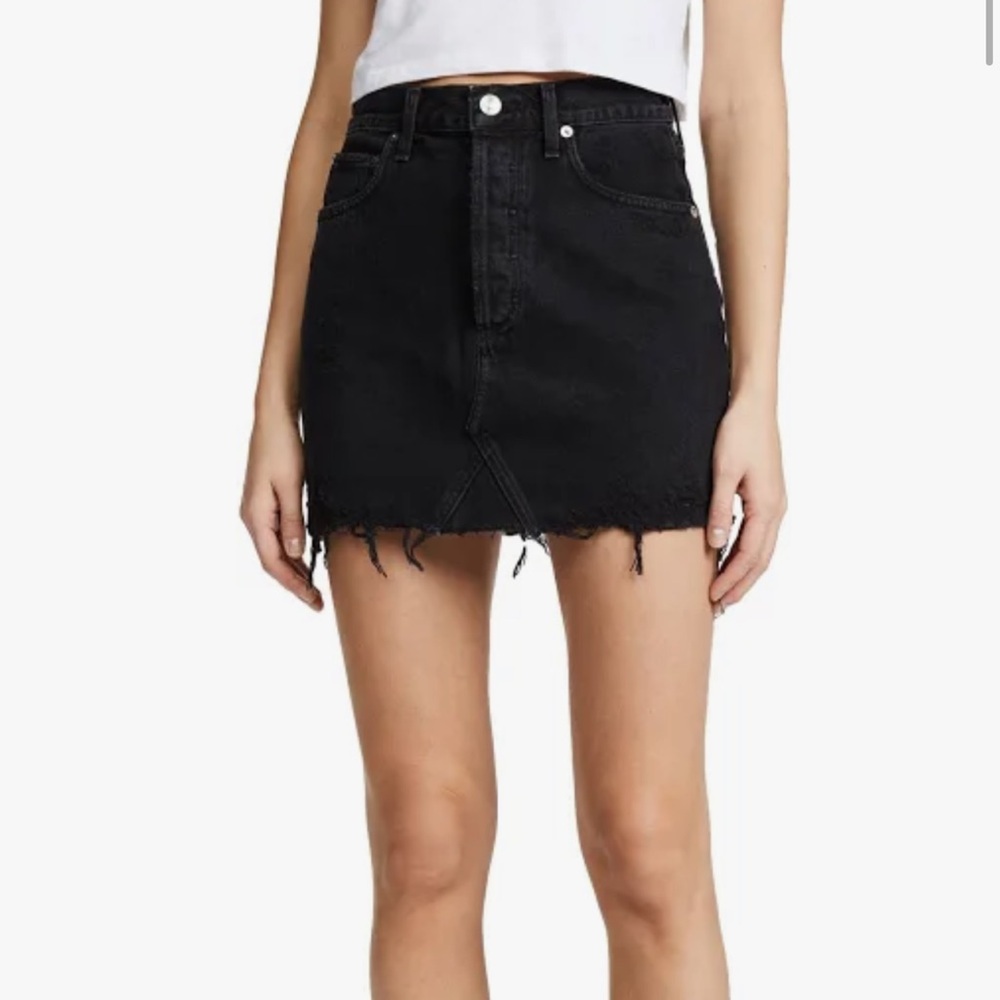 NWT Agolde Quinn Hi Rise black distressed mini skirt - Picture 3 of 14